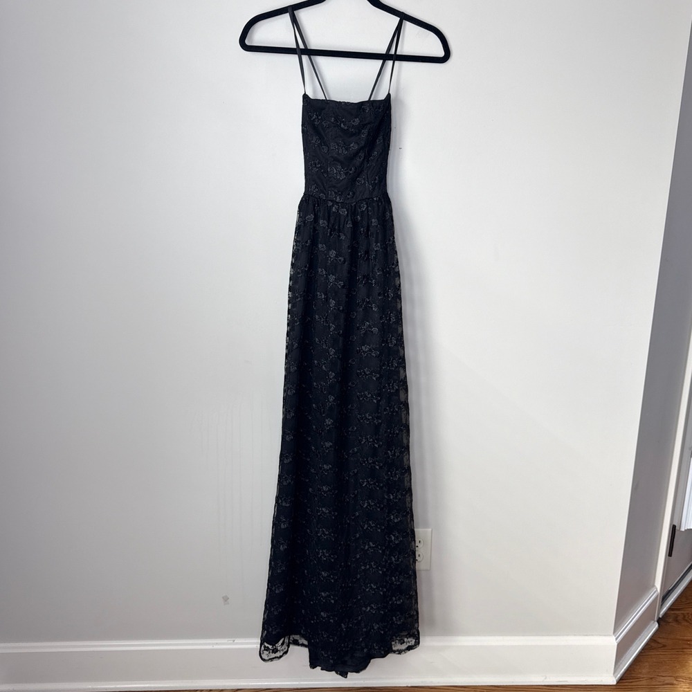 NWT Lulus Pursuing‎ Elegance Black Floral Embroidered Lace-Up Maxi Dress Medium - Picture 5 of 9